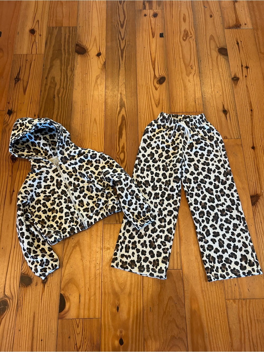 Zara Kids Leopard Print Hoodie and Pants Set - White, Black, Brown
